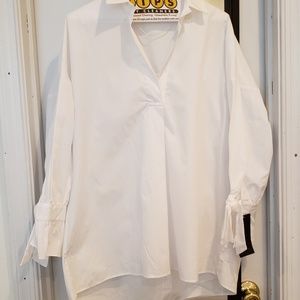 Zara NWT white collared poplin shirt with bows